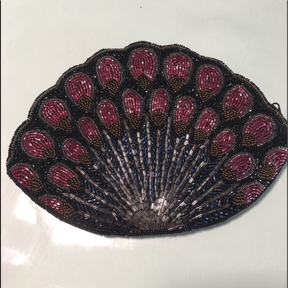 Handbags - Vintage Beaded Peacock zip up evening Purse